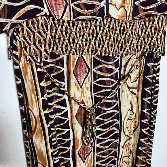 Vintage Rabbit Rabbit Rabbit Brown/Tan Layered‎ Lightweight Maxidress - Picture 6 of 7